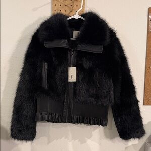 Frisson Faux Fur Bomber Jacket - Black